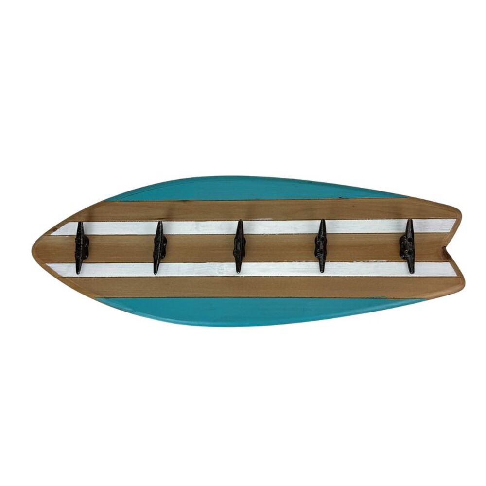 Surfboard Wall Hook Rack 28 in Coastal Wood Metal 5 Cleat Decorative Hooks